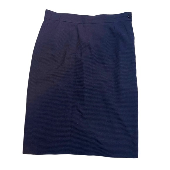 Vintage YSL Yves Saint Laurent 100% Wool Navy Blue Ribbed Pencil Skirt Sz 38 (6) - Picture 1 of 3